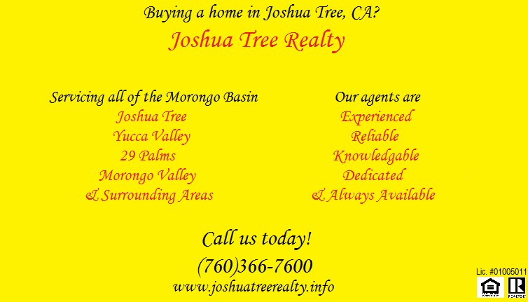 JoshuaTreeHomes's tweet photo. In need of a Realtor? Call us now! (760)366-7600
http://t.co/bsZzoIQbFv
#joshuatree #realestate http://t.co/JXgBnpLijI