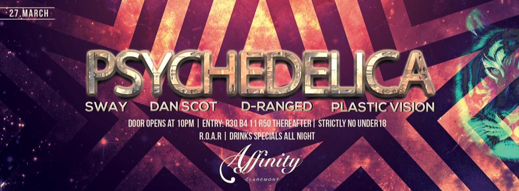 DjDanScot's tweet photo. Tomorrow night @Affinity_CPT #psychedelica w/ #plasticvision  @lovedancesway @DjDanScot @DrANg3D #psy #indoors http://t.co/gimUTkomIV
