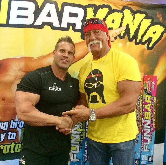FunnBar's tweet photo. @HulkHogan sporting one of the #FUNNBARmaniacs shirts with @mrojaycutler from #Arnold2015 - Who wants to win one? http://t.co/7SeJ3SVrnO