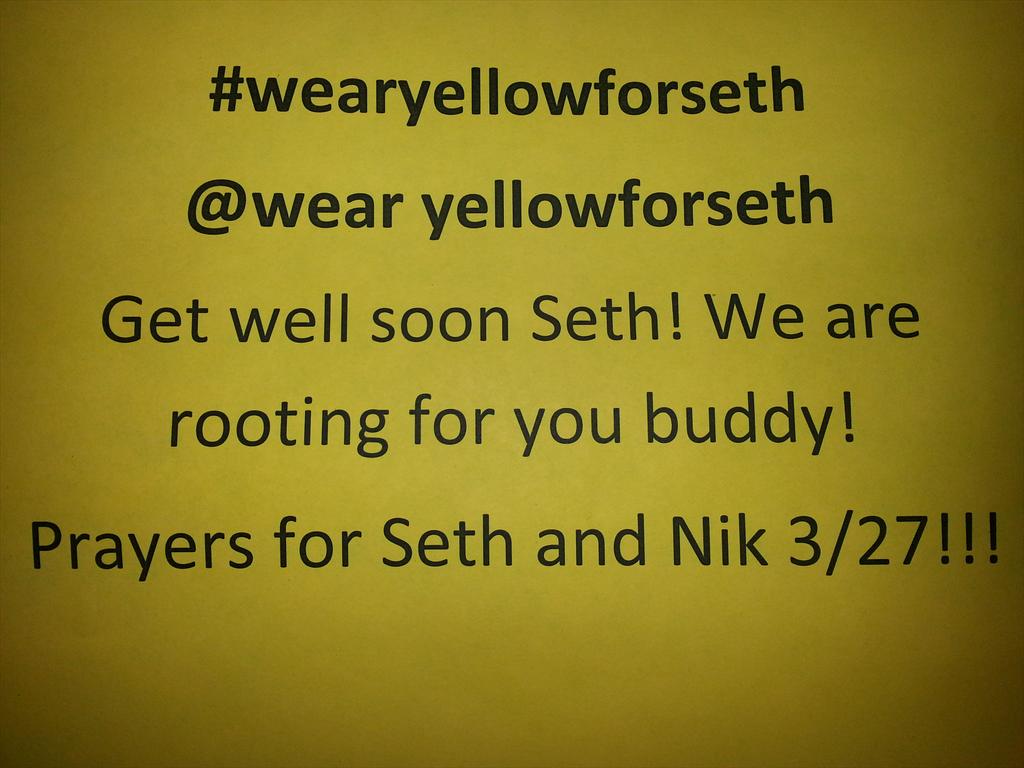 dsmith847's tweet image. #wearyellowforseth
@wearyllowforseth

Get well soon buddy!