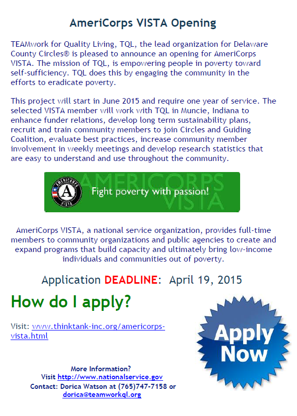 WhitelyCC's tweet photo. RT @TEAMworkQL: TEAMwork has an AmeriCorps VISTA posting. 
AmeriCorps: https://t.co/f2EzmwJGRP via @YouTube http://t.co/iXmp6YaYcx