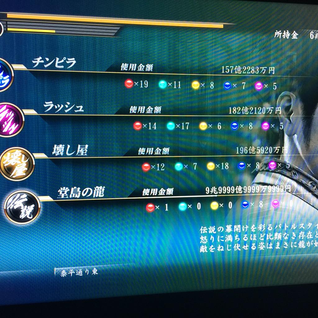 こういち ついに使用金額カンスト 2枚目の画像ですでにカンスト以上使ってるけど表示的にはこれ以上いかない様子 340で終わりかと思いきやまだある模様 それなら使用金額いくら使ったか知りたいんだが 堂島の龍スタイル 伝説スタイル 龍が如く0 Http
