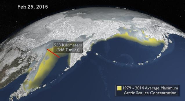 ClimatePower's tweet photo. Arctic death spiral: Sea ice extent hits record winter low as thickness collapses http://t.co/bVzq8Cvm3U  http://t.co/UBsOnJQmCW