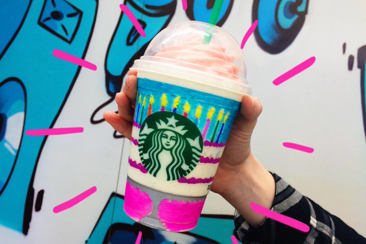 Starbucks's tweet photo. 🎉 Celebrate 20 years of @Frappuccino w/ a #BirthdayCakeFrappuccino thru Monday 3/30! 🎂 http://t.co/kv7zYcxi72