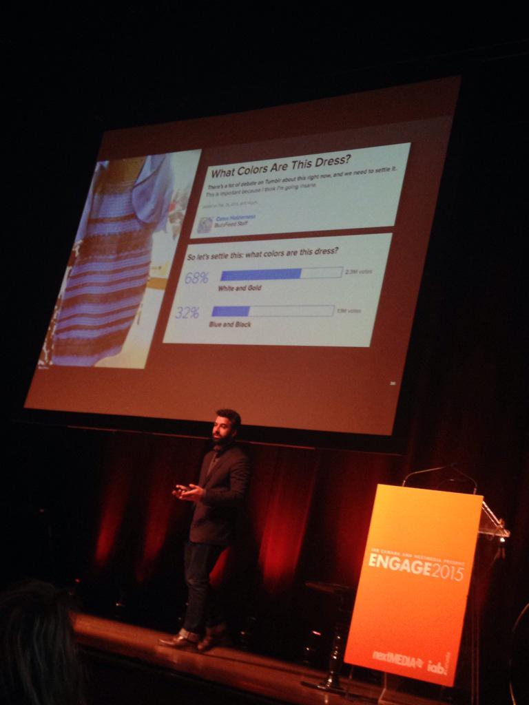 EricaEhm's tweet photo. Keith Hernandes from @BuzzFeed discusses "the dress" phenomenon. #ENGAGETO2015 http://t.co/fPXKMwlnDr