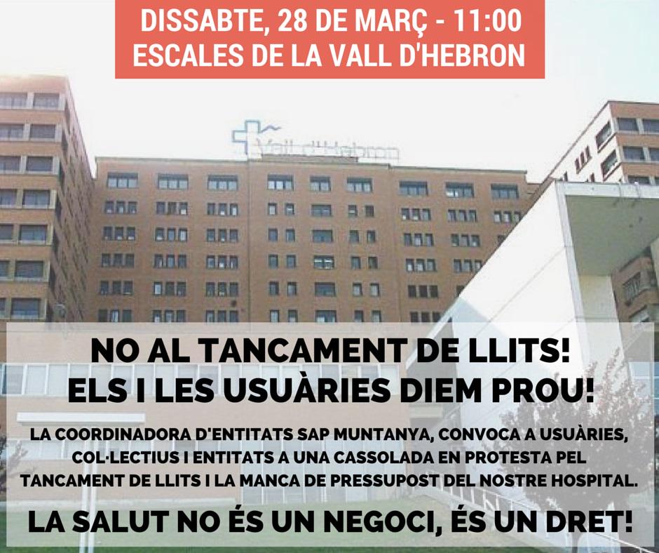 SAPMuntanya's tweet photo. #NouBarris SAPMuntanya convoca DISSABTE 28 a usuaris/es hosp Vall d'Hebron 11h escales General.Casolada x #volemLlits http://t.co/grvhsPNcFP