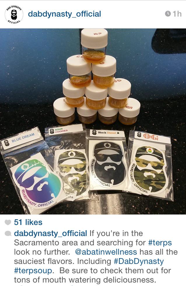 dabdynasty916's tweet photo. Sacramento! If you're looking for terps, @AbatinWellness has all the #dabdynasty flavors. Also, #terpsoup! http://t.co/wuBwsgwaRZ