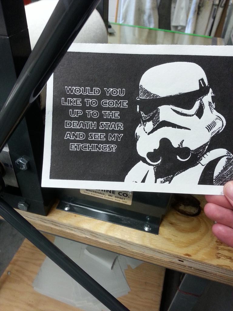MarnBlair's tweet photo. We hope you got to the Learning Gallery today to print your own stormtrooper relief print! http://t.co/DTD13IXtNN