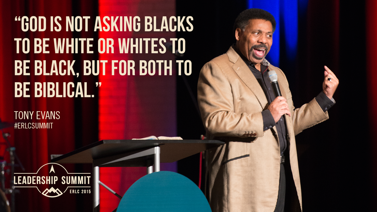 ERLC's tweet photo. "God is not asking blacks to be white or whites to be black, but for both to be biblical.” — @drtonyevans #erlcsummit http://t.co/7IaIBic9bW