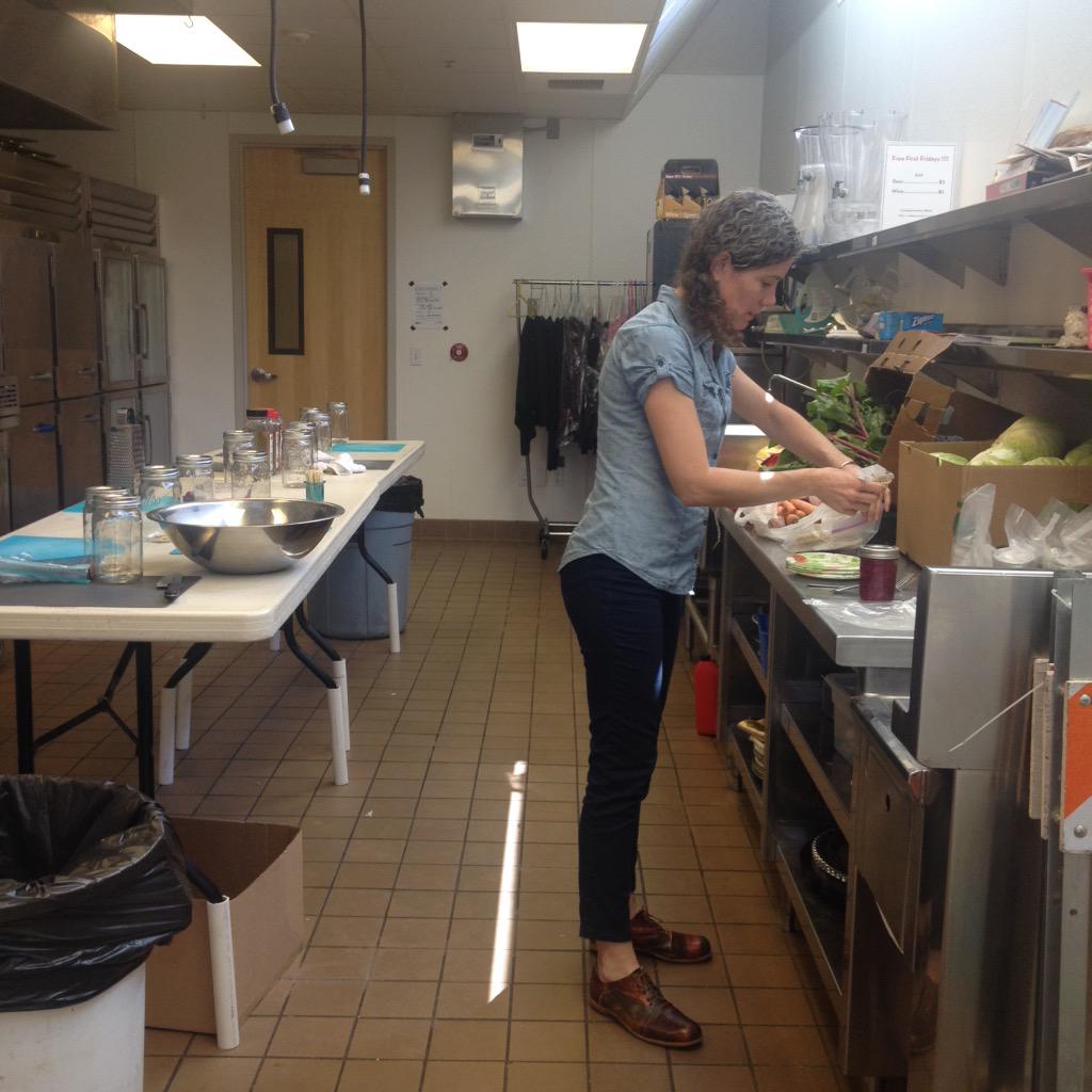 StoreyPub's tweet image. .@KirstenKShockey getting set up for her Inner Fermentista class at the Museum Kitchen. #craftcation15 #ferments