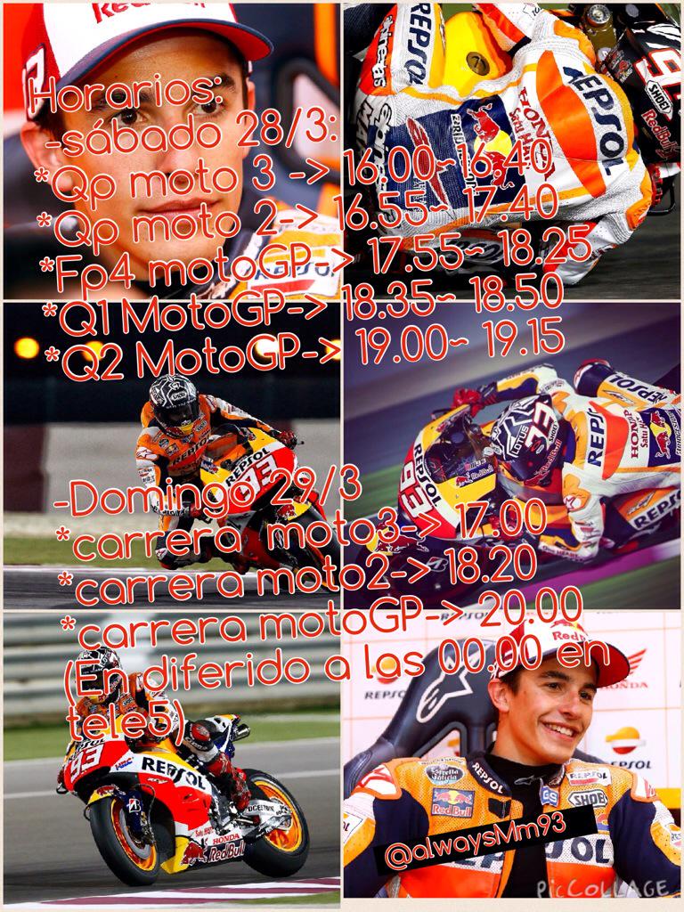 AlwaysMm93's tweet photo. Para qué no os perdáis ningún detalle del finde de Qatar:)
Don't miss anything of this motoGP weekend:) http://t.co/E2muBOU1US