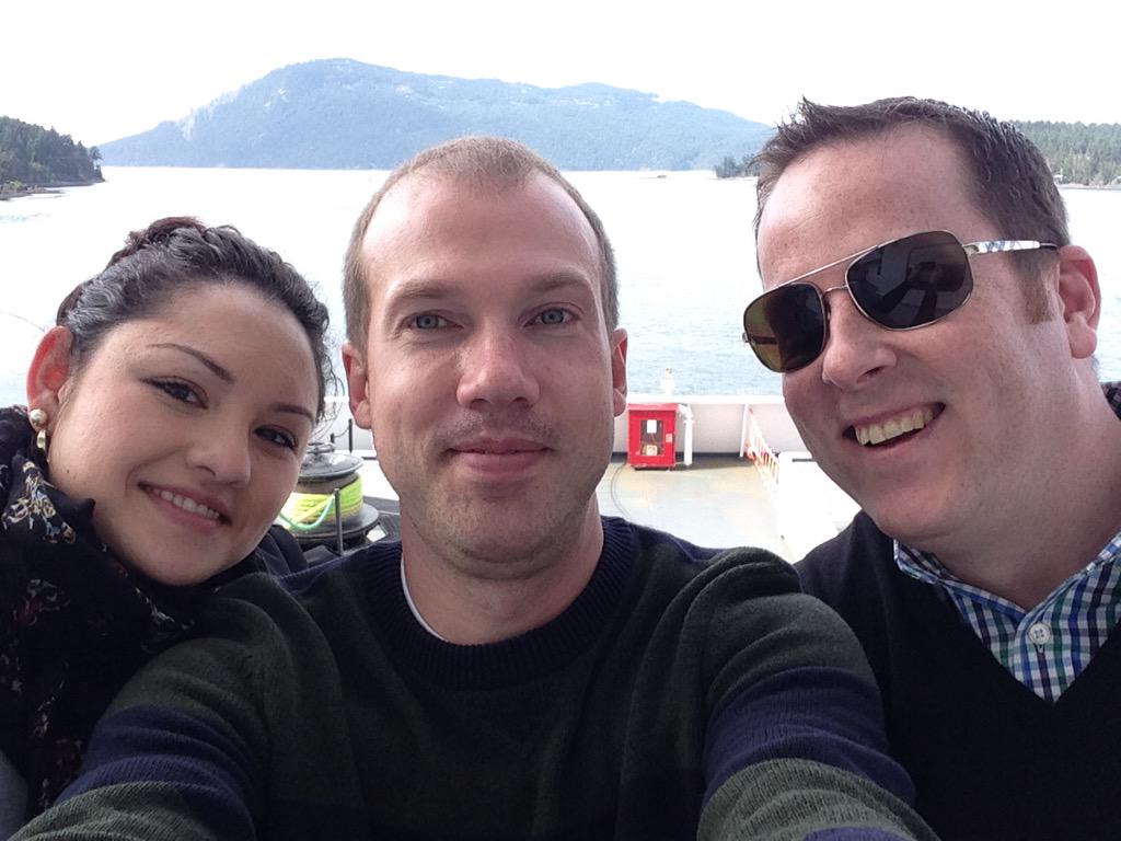 Mikeschlee's tweet photo. Ferry ride back to Vancouver. Two legs left on #EcoRun2015. With @Bradley_Horn @jennmccarthy http://t.co/mlvgcu3VS2
