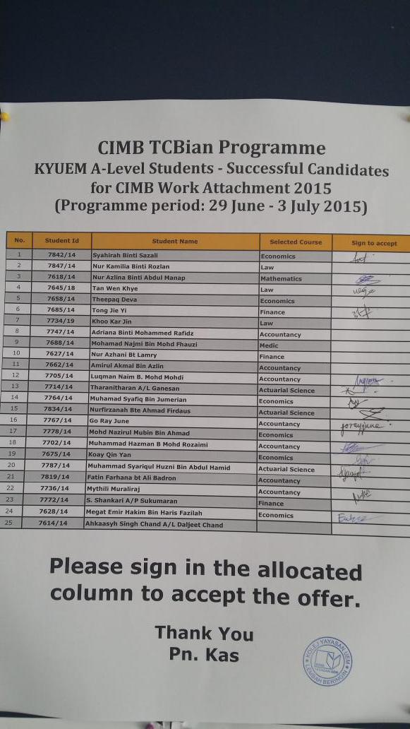 Kasthuri73's tweet photo. Sign up to accept the CIMB TCBIan programme guys. 25 students have been selected. Pass the word around pls. Tq. http://t.co/vdTcLHLiaB