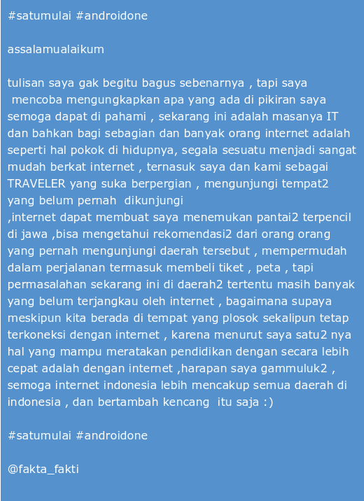 #satumulai #androidone <a href="/Google_IDN/">Google Idn</a> <a href="/jogjaBox/">JOGJA BOX</a> <a href="/dikabudiaji/">Dika Budiaji</a> perluas dan percepat internet indonesia