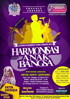 [INFO] AUDISI LANGSUNG! Minggu 29 Maret, di Rabbani Pucang, pkl 09.00-15.00, boleh pakai minus one ya cc <a href="/Fatinistic/">Fatinistic OFFICIAL</a>