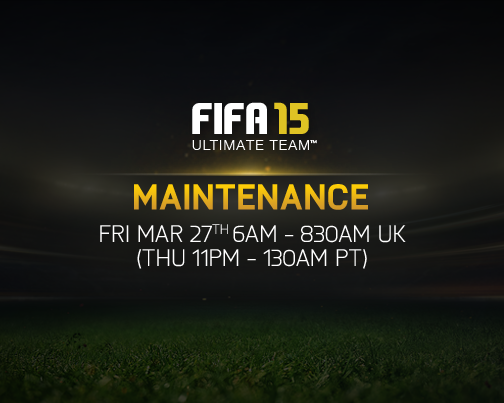 EASPORTSFC's tweet photo. #FUT is currently down for maintenance. 6am to 8:30am UK (11pm-1:30am PT). Downtime: 2.5hrs. http://t.co/IRqkCYjiKW http://t.co/jnaqB3cjhI