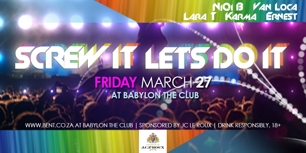 All roads lead to BABYLON THE CLUB tonight for BENT Pretoria's SCEW IT LET'S DO IT! Address: Southlake Mall Centurion