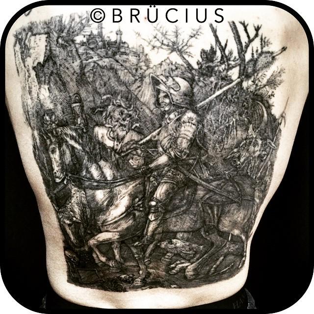 B R Ü C I U S on X: "#BRÜCIUS #TATTOO #SF #brucius #Dürer #knight #death #devil #back #linework #blackink #etching #engraving #linesonl… http://t.co/JI1mxMjrQD" / X
