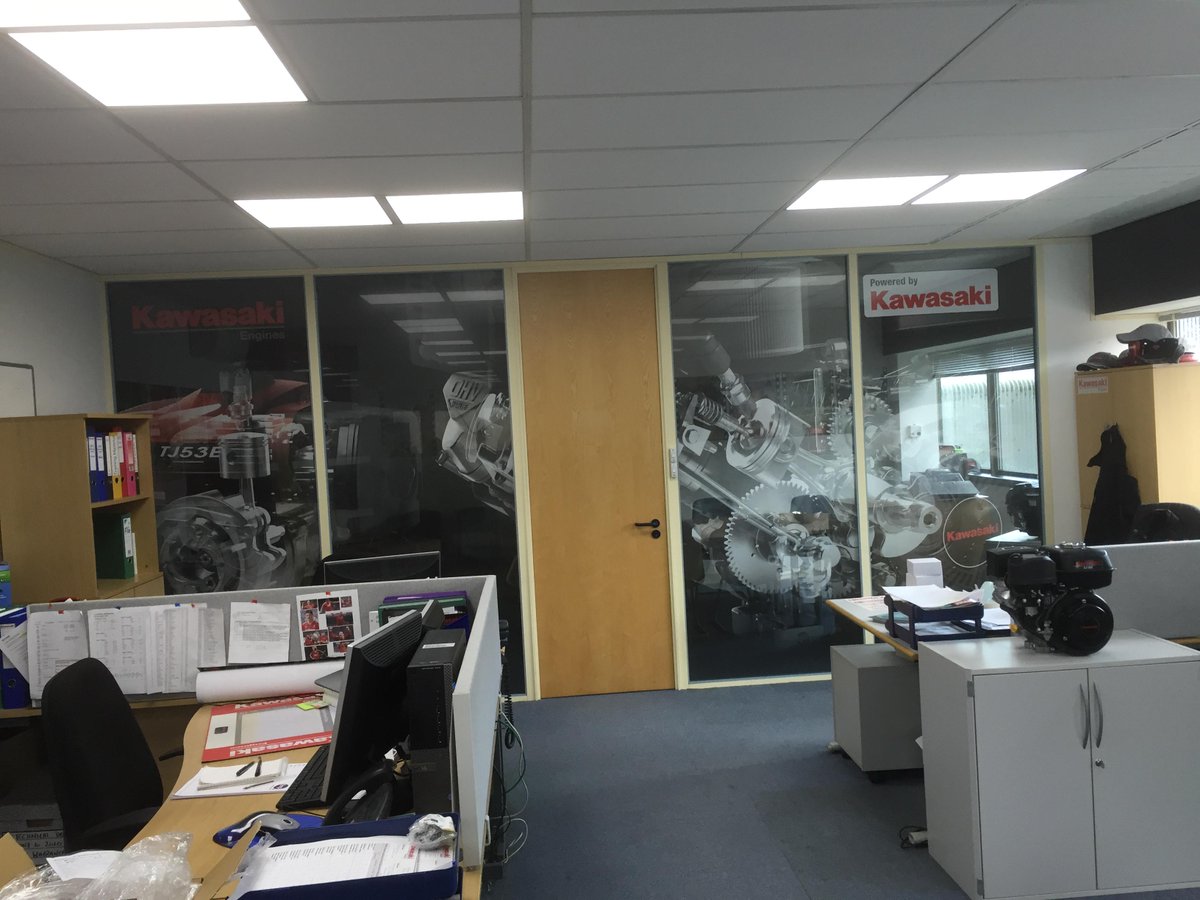 prgraphics1990's tweet photo. Interior Contra-vision vinyl produced and fitted by #prgraphics at #Kawasaki head office http://t.co/shDVfcBny1