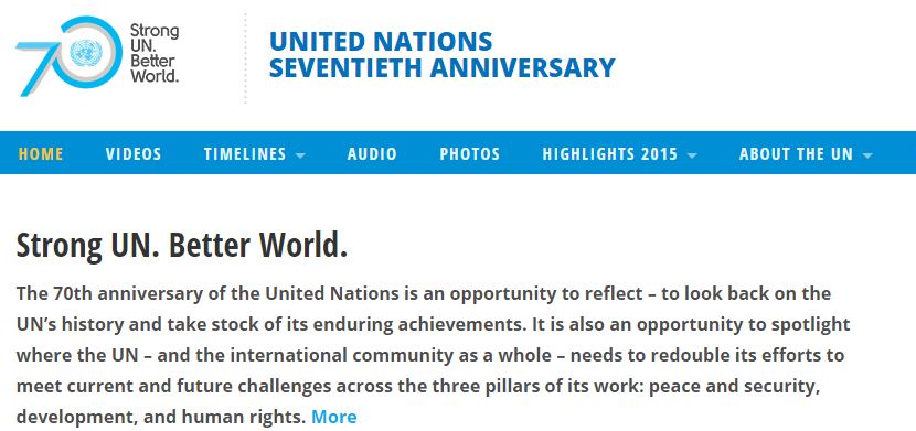 UN's tweet photo. We're celebrating the UN's 70th anniversary this year! Check out this new #UN70 website: http://t.co/vvtNCG7gbp http://t.co/Eco2RiNLEI