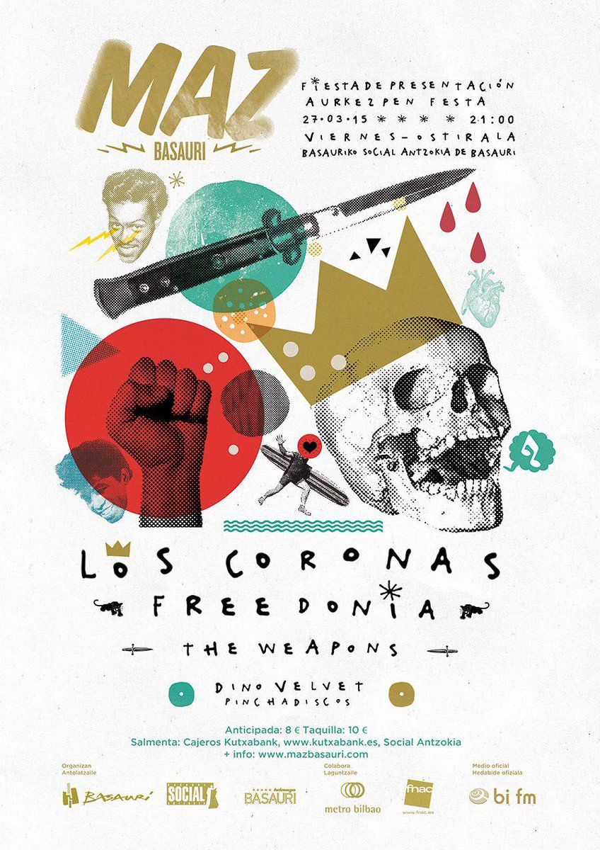 rockeinrock's tweet photo. @mazbasauri aurkezpen festa Basauriko @socialantzokia aretoan. ¡PLA-NA-ZO! @FreedoniaSoul @loscoronas #TheWeapons http://t.co/UczN3mseix