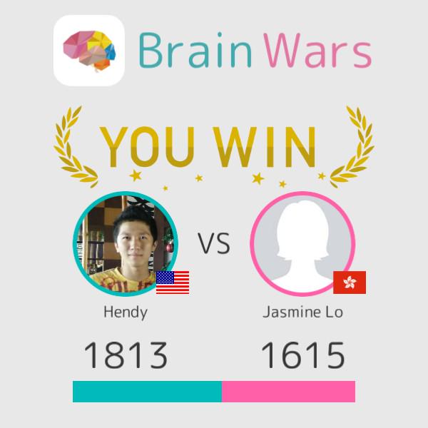 Hendy_T's tweet photo. I challenged Jasmine Lo and won:) Challenge players from around the world! #BrainWars
http://t.co/Nqv8stywdK http://t.co/wyL9THfV35