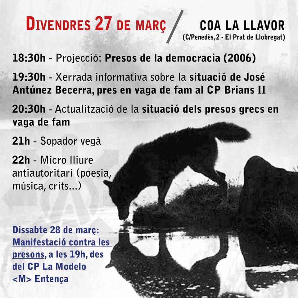 casalelprat's tweet photo. Avui al Casal podrem gaudir d'una jornada informativa i solidaria amb presos en vaga de fam. @BecerraLibertad http://t.co/TrPBt0B1PX