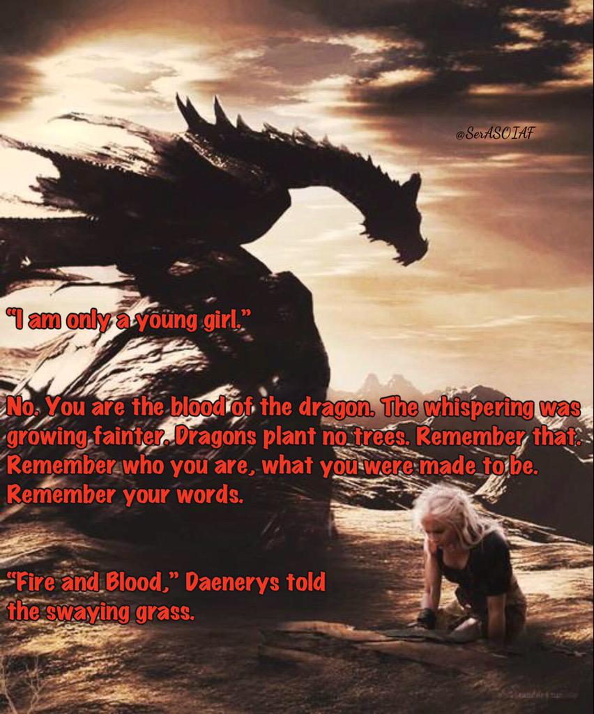 SerASOIAF's tweet photo. Remember who you are,what you were made to be. Remember your words.

“Fire &amp; Blood,” Daenerys told the swaying grass. http://t.co/oXIo0AzGbL