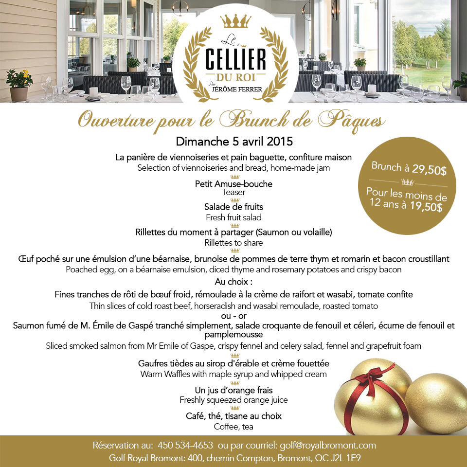 JFerrer_Europea's tweet photo. Suivez-nous et RT. À gagner 2 tables pour 4 pour le brunch de Pâques👍Ouverture royal Bromont 😊
Bonne fin de semaine😉 http://t.co/4Yo5rGjaEN