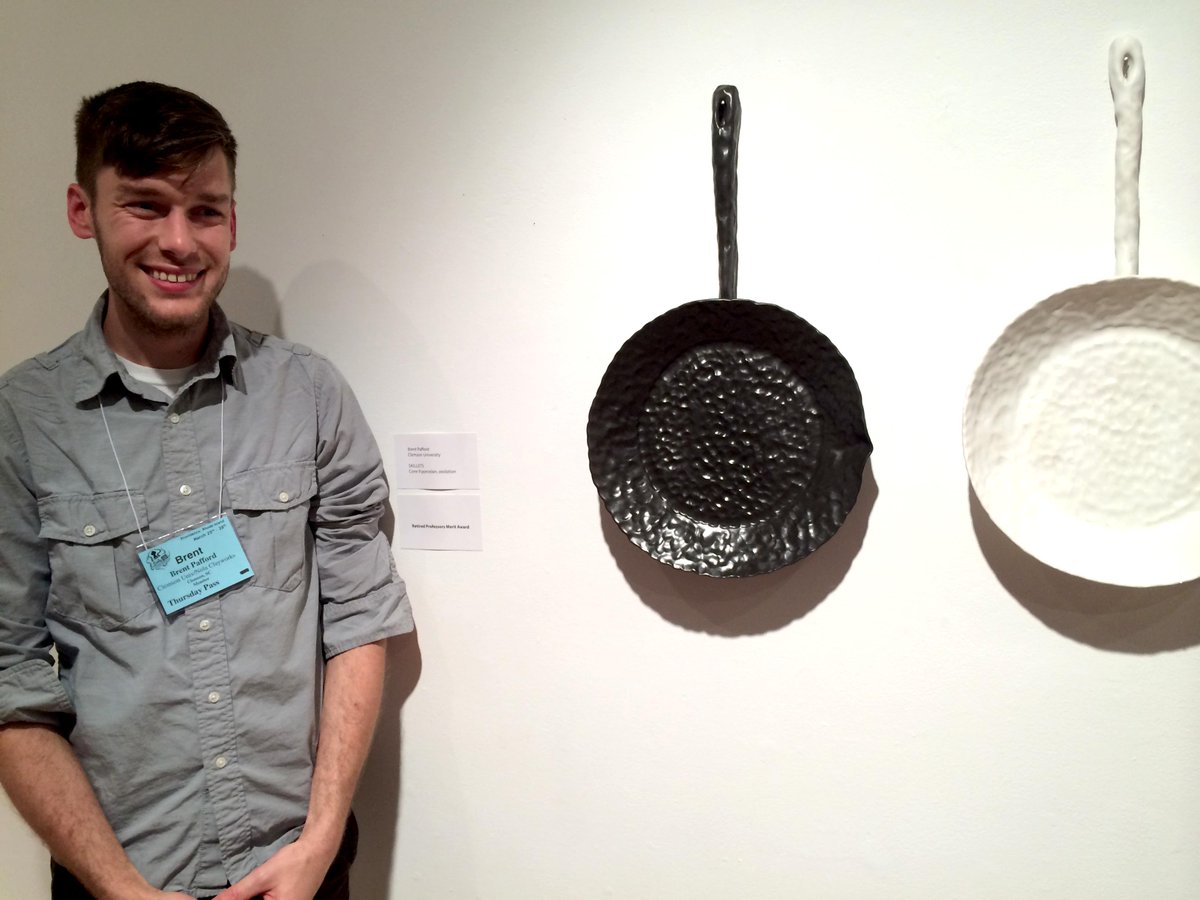 ClemsonUCeramic's tweet photo. #ClemsonCeramics MFA @brent_pafford wins Retired Professors Award @ #nceca2015 Nat'l Student Juried Show! Go, Brent! http://t.co/hLEYzQHFRX