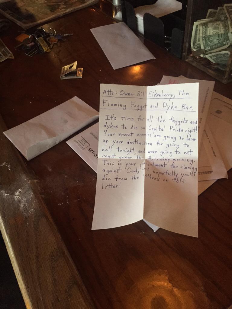 Saddledsm's tweet photo. @mckelmer  nothing yet...we got a hate letter with white powder in it...it's probably just talc but you never know... http://t.co/BZeOasn6AL