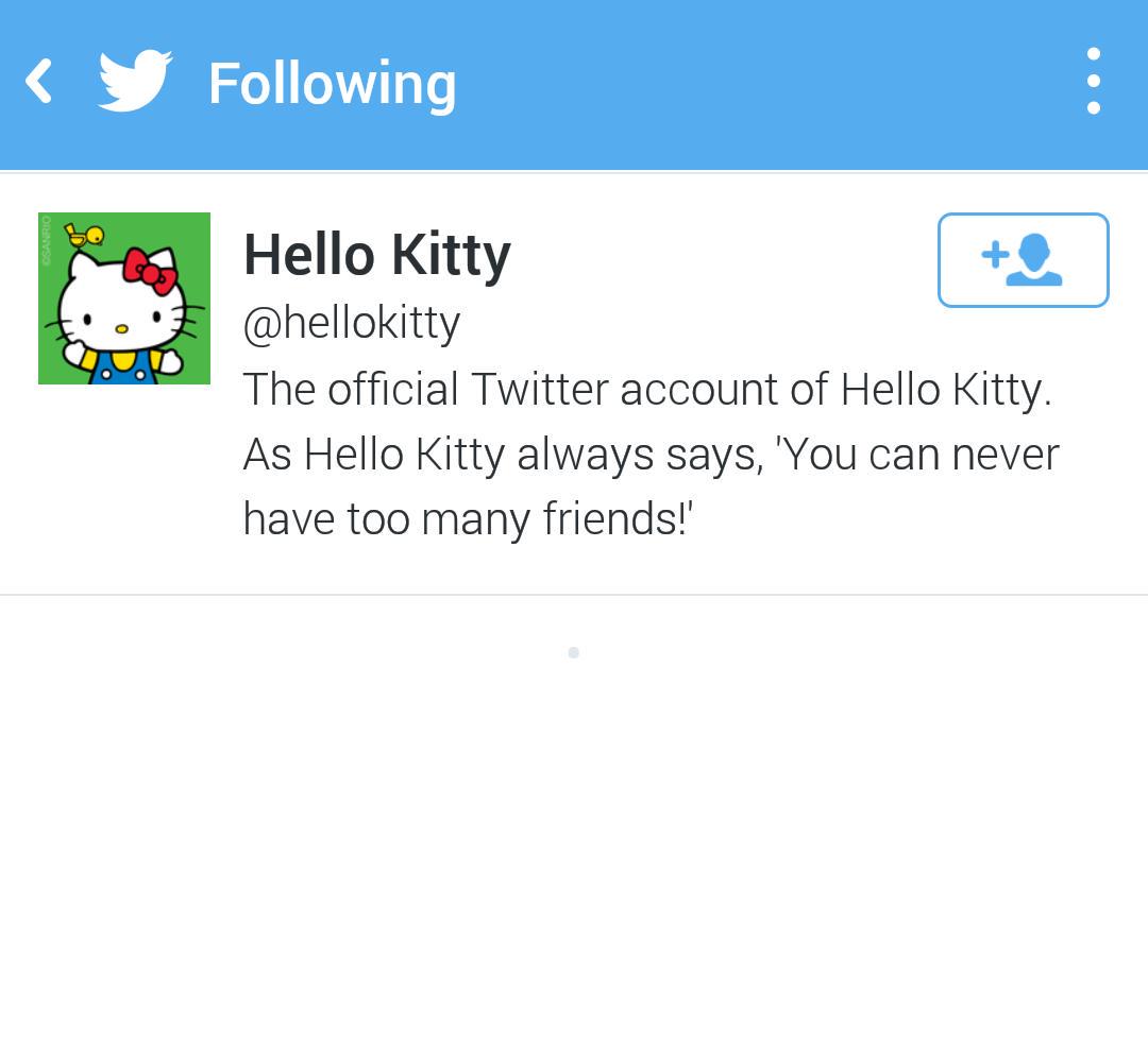 earthprimewkly's tweet photo. The @deadpoolmovie follows one account. That account is @hellokitty. http://t.co/be27BJeCU2