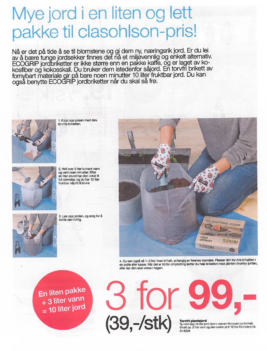 AvfallNorge's tweet photo. #GodJord. @jensmaage En #ECOGRIP jordbrikett fra @ClasOhlsonNorge gir 10 liter torvfri plantejord. http://t.co/mXQl9gfDKu