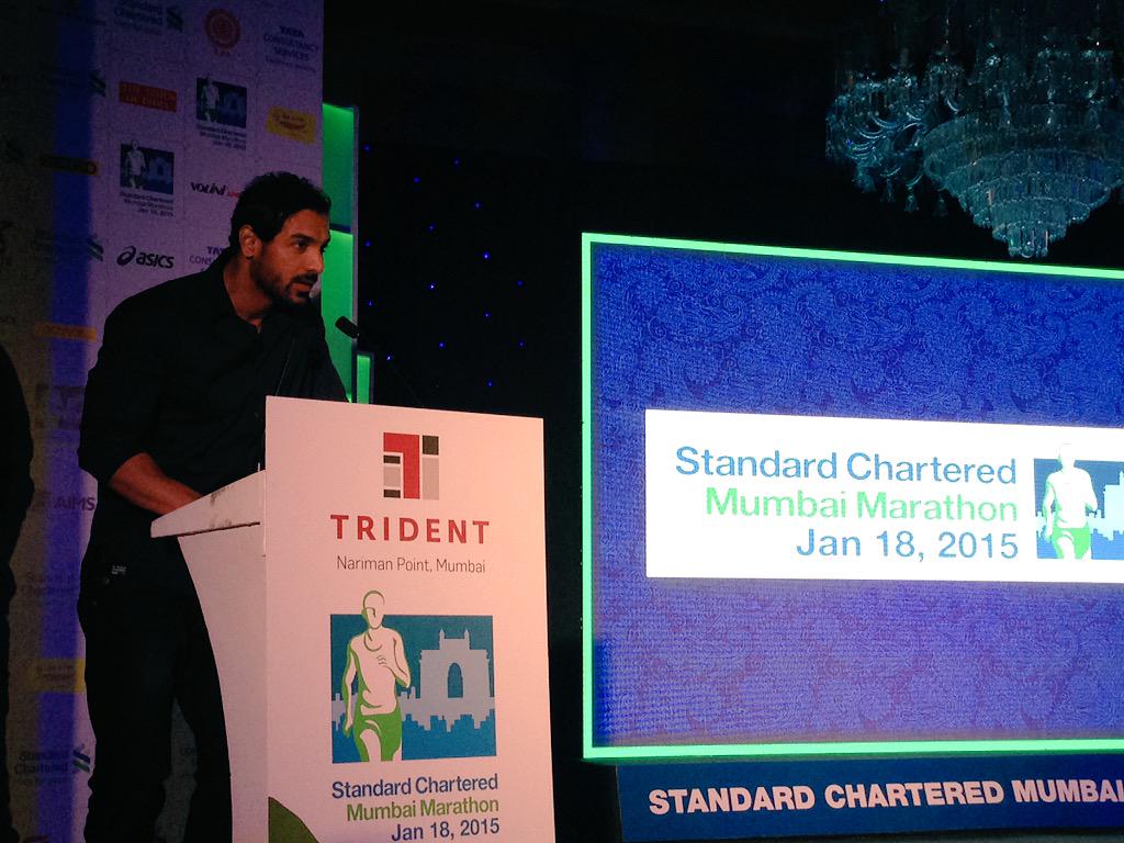 UWMumbai's tweet photo. "The figures we've raised make me proud to be a part of the Mumbai Marathon!" says @TheJohnAbraham #scmm15 http://t.co/X7oX49OVyh