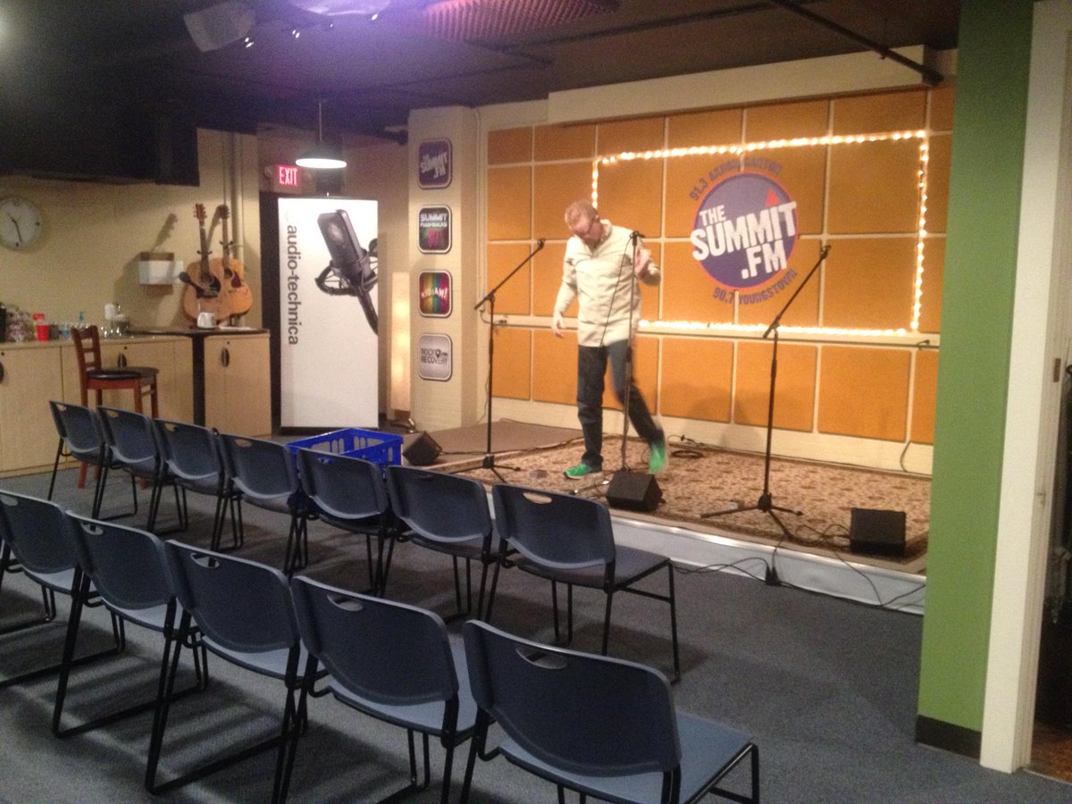 TheSummitFM's tweet photo. Gearing up for #carbonleaf in our #audiotechnica Studio C this afternoon at 1:00 p.m. (notice Andrew's green kicks?) http://t.co/5wS9GJ4DKh