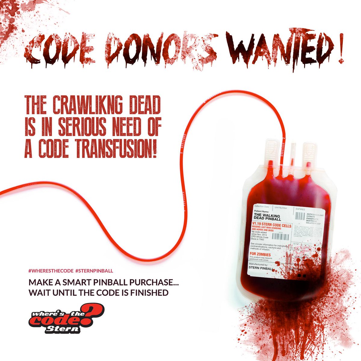 whereisthecode's tweet image. Code donors wanted!  @sternpinballinc #sternpinball #thewalkingdead #wheresthecode