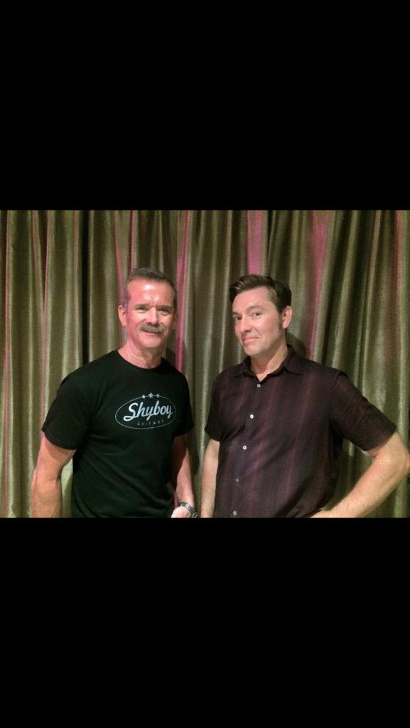 ShyboyGuitars's tweet photo. Our pals @Cmdr_Hadfield and Maury LaFoy rock Cancun with @barenakedladies. 
Nice shirt Commander!

 @ShyboyTex http://t.co/bC7up85nBm
