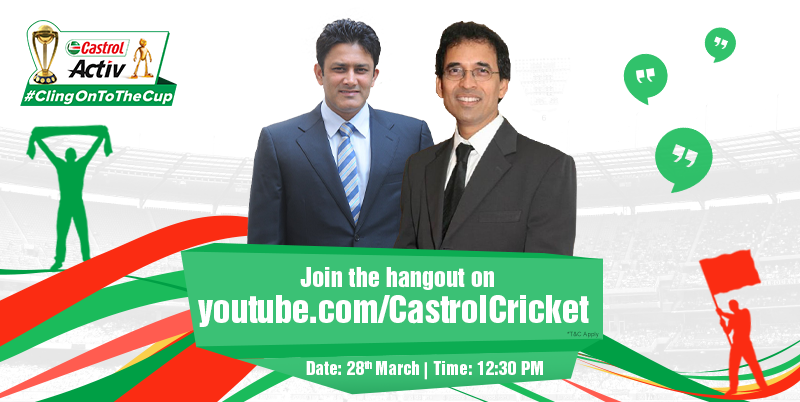 CastrolActivIN's tweet photo. Join http://t.co/Higp6XqpE8 &amp; Hangout with @anilkumble1074 &amp; @bhogleharsha to discuss our journey to #ClingOnToTheCup http://t.co/7LyXAShHdj