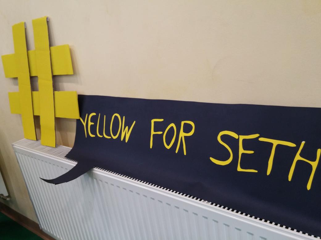 Mohssiah's tweet image. #yellowforseth  charity stall in Pleven, Bulgaria! Raising money 4 #bubblefoundation