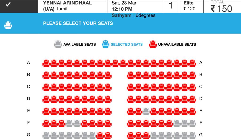 #YennaiArindhaalGenuine50days 
Tomorrow Sathyam and Luxe Booking 
Towards HOUSEFUL