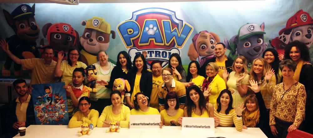 SpinMaster's tweet photo. The Spin Master team is happy to #wearyellowforseth!!!! @ourheroseth #PAWPatrol http://t.co/rrPs0smOtS