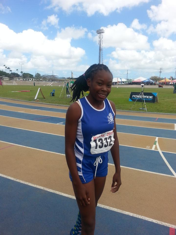 NationBarbados's tweet photo. #BSSAC2015: Akayla Morris of The Lodge School beats Combermere's Ashley Lowe in the U15 girls 100m. http://t.co/q3LwAYPdkZ