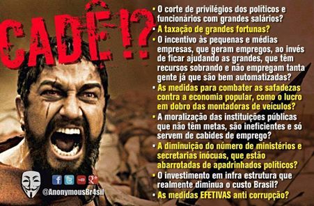 Meu_Rumo's tweet photo. #BrasilComDilma é um Brasil
- Sem Dinheiro
- Sem Educação
- Sem Respeito ao próximo
- Sem Moral internacional http://t.co/4hPIsY69Bn