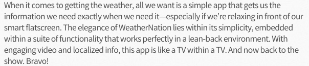 WeatherNation's tweet photo. @WeatherNation WINS!
Best Connected TV / Smart TV Solution!
#CFXawards #CFXlive - http://t.co/GidbPrQZ8O http://t.co/OAwHgTOvyt