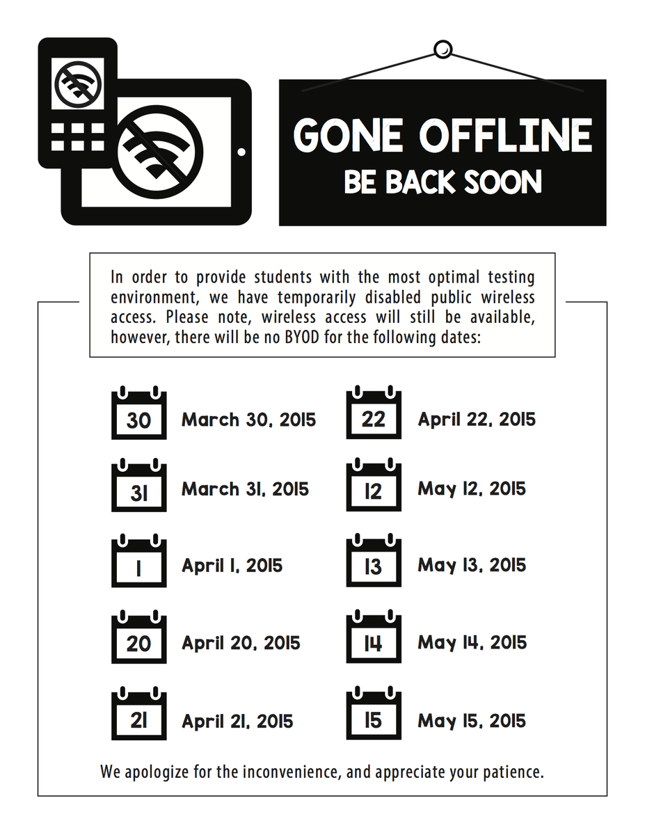 csisdtech's tweet image. Here&apos;s a list of all dates that there will be no BYOD due to testing.