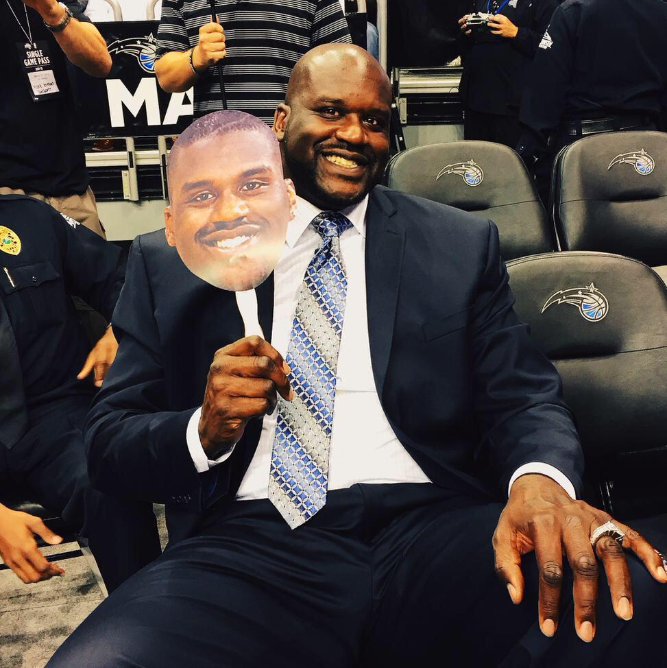 AnnieFinberg's tweet photo. Quite a pair! RT @OrlandoMagic: Shaq & @SHAQ. #MagicHOF #PureMagic http://t.co/nFaoDdZ8pa