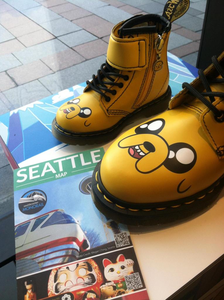 Knotis's tweet photo. Hey #ECCC2015 check out the Adventure Time boots @docmarten #seattle  #standforsomething #seattlemap http://t.co/MAaUW2oGrl