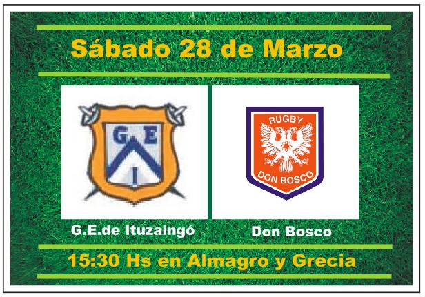 RUGBY, por la segunda fecha:
sábado 28/03, GEI enfrentará a Don Bosco