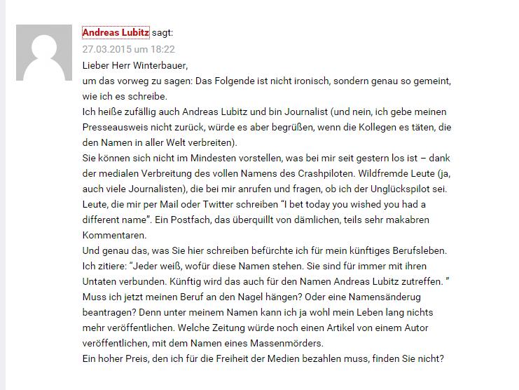Diesen Kommentar unter dem unsäglichen Text meines Ex-Arbeitgebers sollte jeder Journalist gelesen haben: #4U9525