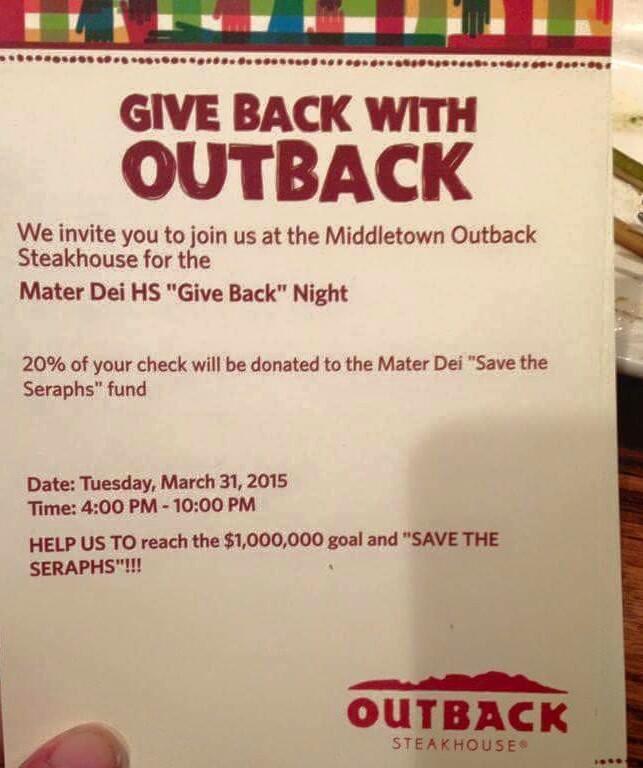 SaveTheSeraphs's tweet image. Sun. March 29- MJ's Fundraiser
Tues. March 31-Outback Fundraiser
Wed. April 1- New Monmouth Diner Fundraiser #Seraphs